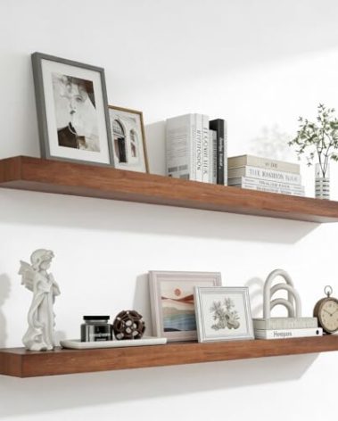 IEO Long Wooden Floating Shelves for Room Wall, Natural Wood Floating Shelves Wall Mounted Kitchen Shelf for Living Room, Bedroom, Kitchen,Bathroom, Storage (Honey Oak, 48in 2tier)