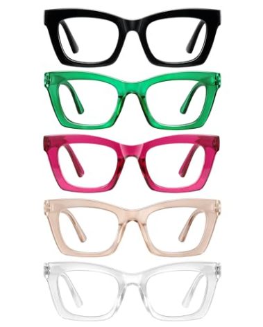 XXZQRYHN Oprah Reading Glasses for Women - 5Pack Blue Light Blocking Square Fashion Readers with Spring Hinge Computer Eyeglasses(Mix4, 4.00x)