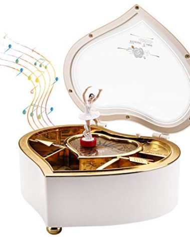 yarlung Ballerina Music Box for Valentine's Day Gift, White Heart Rotating Dancing Girl Gift Box for Jewelry, Trinket, Mother's Day Birthday
