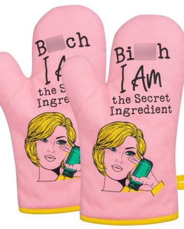 Miracu Oven Mitt, Funny Kitchen Cooking Oven Mitts, Pink Kitchen Accessories, Cute Baker Stuff, Baking Gifts for Women Mom, House Warming Gifts New Home Apartment, for Christmas Birthday Housewarming