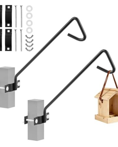 2 Packs 11 Inch Fence Deck Hook Rail Hanging Mounting Kit Heavy Duty Bird Feeder Hook Decorative Hanger for Bird Feeders Planters Suet Baskets Lanterns on Balcony Porch Railing Fence