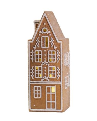 Cynkeyee Gingerbread Christmas Decorations Collectible Figurines - Resin Christmas Gingerbread House with Led Light Xmas Village Home Decor Gifts for Women Party Decorations 3.5x3.25x9 Inch