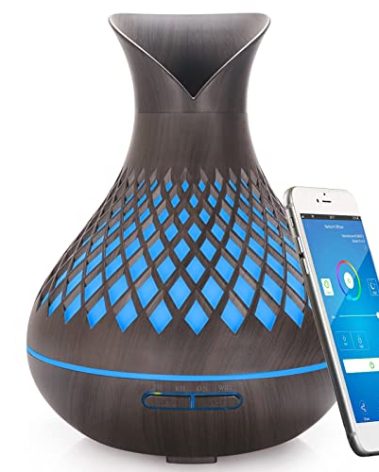 Smart WIFI Essential Oil Diffuser, 500ml Aromatherapy Diffuser Humidifier for Large Room, Works with Phone App & Alexa Google Home Voice Control, 7 LED, Create Schedules and 4 Timer, Auto Shut-Off,Dar