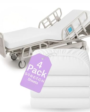 BLISSFORD - 4 Pack Fitted Hospital Bed Sheets with Elastic All Around for a Cotton Rich Soft Knitted Jersey Sheet, 36” x 84” x 12”