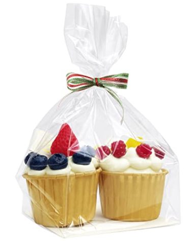 Yotelab Flat Bottom Cellophane Bags, 4x4x9 Inches Gusseted Cellophane Bags With Paper Insert,100 Pieces