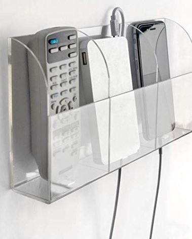 VANCORE Clear Wall Mounted Charging Phone Holder Smart Phone Station TV Remote Control Holder Wall Box (3 Holes)