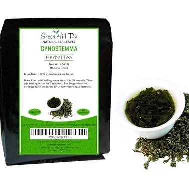 Green Hill Jiaogulan Loose Leaf Tea - Caffeine-Free Ginseng Variety - Pure Gynostemma Tea - Non GMO, 100% Natural 1 LB Bag