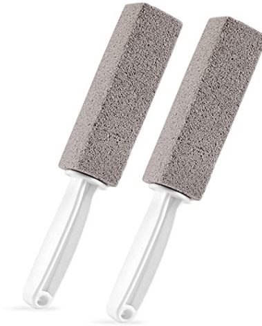 2 Pack Pumice Stone for Bowl Cleaning with Handle, Scouring Stick Removes Hard Water Rings, Calcium Buildup and Rust for Cleaning Toilet, Bathroom, Kitchen Sink, Grill (Gray)