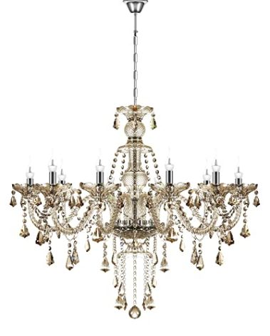 TRY-YEAN Cognac Chandelier Modern 10 Lights Crystal Chandelier K9 Crystal Glass Ceiling Pendant Light with Adjustable Chain Classic Candle Style Lighting Fixture for Bedroom Dining Room Hallway E12