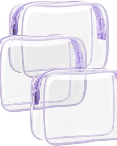 F-color TSA Approved Toiletry Bag - 3 Pack Clear Toiletry Bags Clear Makeup Cosmetic Bags for Women, Quart Size Travel Bag, Carry on Airport Airline Compliant Bag, Macaron Purple(for age 12 or above)
