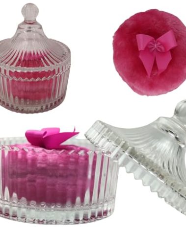 2 Pcs Large Body Powder Puff and Container Powder Container with Puff Powder Puff Crystal Container Soft Washable Reusable Velour Face Body Glitter Powder Puff Wet Dry Makeup (Rose Red)