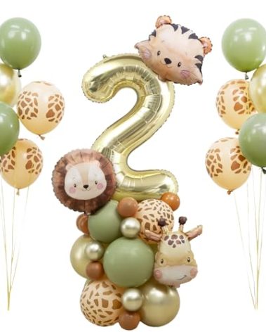 Jungle Safari Birthday Balloons, Animal Balloons Décor Happy Birthday Party Decoration for Wedding Birthday Party (Number 2)