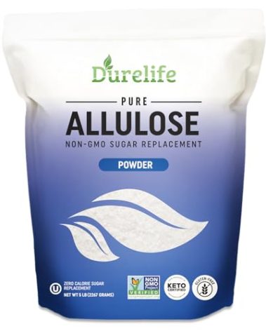 Durelife Allulose sweetener, 5 lb 100% Pure No Erythritol powdered Sugar Substitute, NON-GMO Project Verified, Keto Certified, OU kosher, No Fillers, Zero Calories sugar alternative 5 Lbs