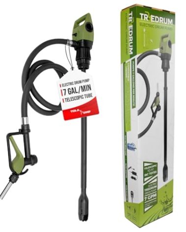 TERA PUMP TREDRUMT Electric Fuel Pump for 55 Gallon to 275 Gallon IBC Totes - 20V Electric Drum Pump for DEF, Diesel, Kerosene, Antifreeze, Agricultural Chemicals (Portable Power Options Available)