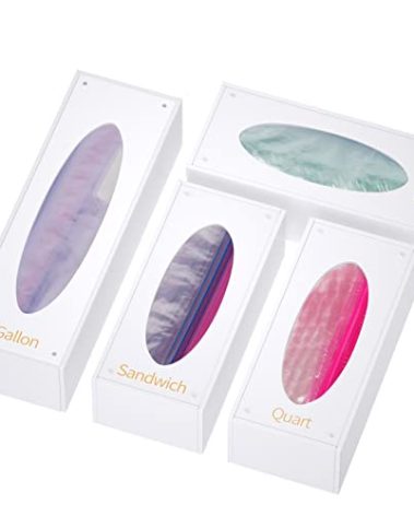 FEMELI Food Bag Storage Organizer, Acrylic Kitchen Drawer Baggie Box, Compatible with Gallon, Slider Quart, Freezer, Sandwich, Snack, Variety Size Bags, 4 separate Pack(White)