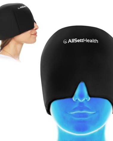 Migraine Relief Cap Ice Head Wrap and Hat | Hot/Cold Gel Pack with Face and Eye Mask Compress for Headache Relief - Black