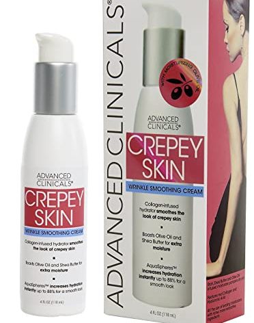 Advanced Clinicals Crepey Skin Wrinkle Smoothing Skin Care Cream Moisturizer For Body, Neck, & Décolleté. Anti Aging Skincare Lotion W/Collagen, Shea Butter, & Hyaluronic Acid. Large, 4 Fl Oz Bottle