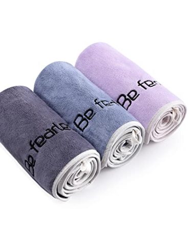BOBOR Gym Towels Set, Microfiber Sports Towel for Men and Women, Super Soft and Quick-Drying 3-Pack Set Towel, for Tennis, Yoga, Cycling, Swimming (1Blue+1Purple+1Gray, 14" x 29")