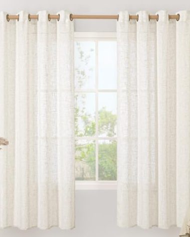 LAMIT Linen Blended Curtains 72 inch for Bedroom, Linen Textured Light Filtering Drapes Bronze Grommet Boho Neutral Panels for Farmhouse/Living Room, 2 Panels, 52 x 72 Inch, Cream