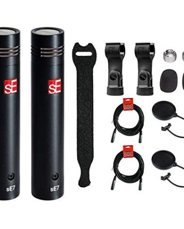 sE Electronics sE7 Small-Diaphragm Condenser Microphone (Matched Stereo Pair) with Touch Fastener Straps (10-Pack), (2) 20' XLR Cable & (2) Pop Filter Bundle