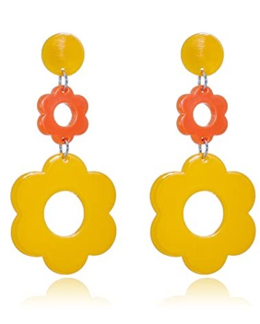 70s Earrings for Women White Acrylic Earrings Acrylic Leopard Earrings Dangle Simple Retro 70s Jewelry (Yellow)