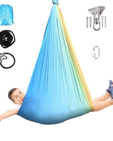 Sensory Swing for Kids Adults 360° Swivel Hanger, Indoor Therapy Swing Holds up to 300lbs Double Layer Yellow-Blue