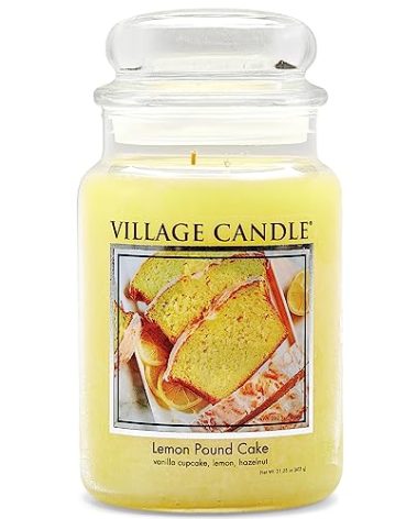 Village Candle Lemon Pound Cake Large Glass Apothecary Jar, Scented Candle, 21.25 oz., Yellow