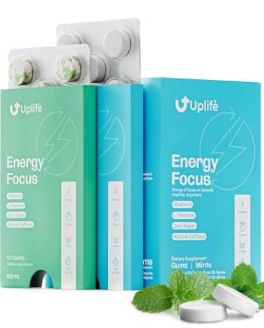 UPLIFE Energy Gum & Mints 60 Pieces (30 each) – 40mg Natural Caffeine + 80mg L-Theanine + Niacin Vitamin B3 & B12 – Sugar-Free, Vegan – Caffeine Gum & Mint for Smooth Energy Boost, Focus – Mint Flavor