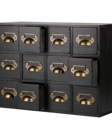 Apothecary Drawers Apothecary Cabinet with Drawers Card Catalog Cabinet Wooden Card Catalog Wooden Storage Box for Desktop Organizer (Black12)