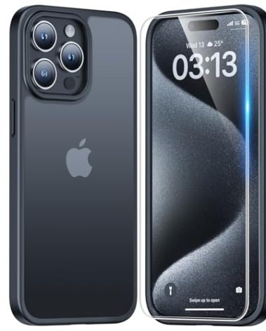 TAURI Matte for iPhone 15 Pro Max Case, with Screen Protector, 15 FT Military-Grade Protection Shockproof Case for iPhone 15 Pro Max 6.7 inch - Matte Black