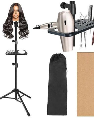 AliLeader 50 Inch Heavy Duty Wig Stand Tripod with Tray Adjustable Mannequin Head Stand Stainless Steel Wig Tripod Stand Wig Head Stand for Hairdressing Training (Mannequin Head Not Included)