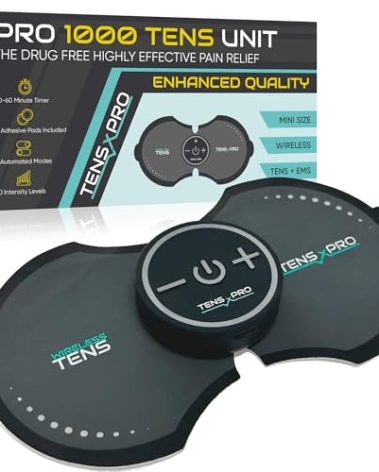 Pro 1000 Wireless Tens Unit for Pain Relief - Mini Tens Massager Portable Electric Muscle Stimulator - Deep Tissue EMS Pain Management Device - Pulse Therapy for Back Shoulder Neck Leg Arm (2 Pads)
