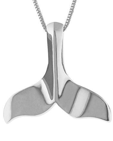 Sterling Silver Plain Whale Tail Pendant Necklace, 16+2" Extender