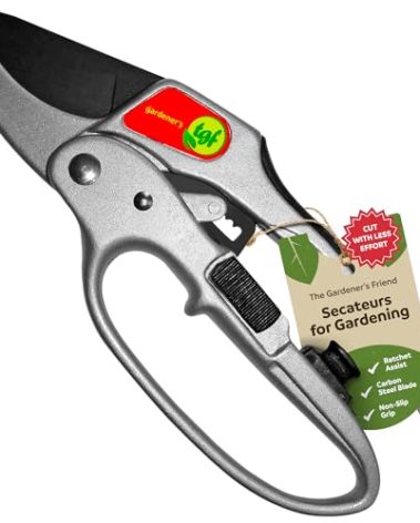 Ratchet Pruning Shears Gardening Tool – Anvil Pruner with Assisted Action – Ratcheting Pruners for with Heavy Duty, Nonstick Steel Blade – Garden Tools by The Gardener's Friend