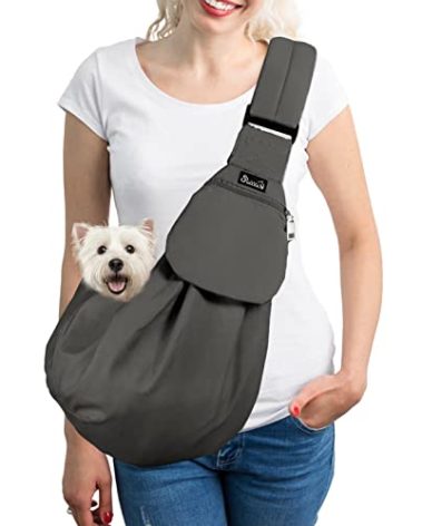 SlowTon Dog Carrier Sling - Thick Padded Shoulder Strap Adjustable Dog Carriers for Small Dogs, Puppy Carrier Purse for Pet Cat with Front Zipper Pocket Safety Belt Machine Washable (Grey M)