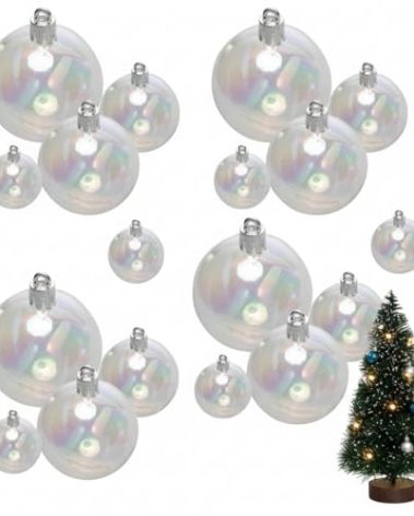 Iridescent Ornament Balls, DIY Plastic Multisize Clear Ornaments Iridescent Christmas Ball, Clear Baubles for Xmas Tree Halloween Window Home Holiday Party Wedding Decor (18Pcs)