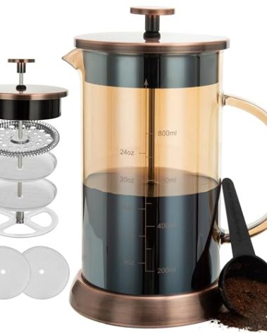 YMMIND 34 Ounce French Press Coffee Maker, 5-Cup Espresso Coffee Maker, Copper Cold Brew Heat Resistant Thickened Borosilicate Coffee Pot with 4 Stainless Steel Filter Screens