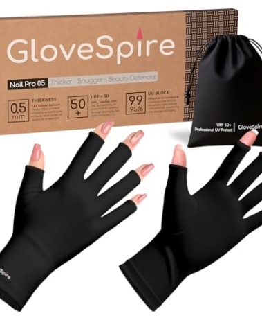GloveSpire Thickened UV Gloves for Nails, UPF50+ UV Protection Gloves, Fingerless Design for Women Gel Manicures Anti UVA UVB Light(One Size Fits Most/Black)