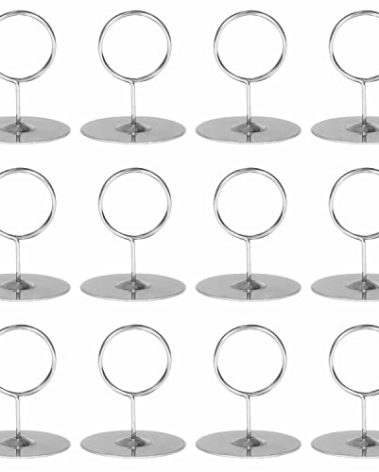 12-Pack of 2.25" Table Number Holder, Menu, and Place Card Stands | Tabletop Stainless Steel Ring-Clip Card Markers & Photo Holder for Restaurants, Weddings, Banquets, Home Usage, and Parties
