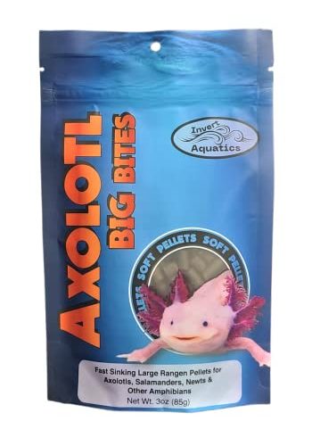 Invert Aquatics Axolotl Big Bites - Fast Sinking, Soft Pellet Daily Diet for Axolotls, Newts, Salamanders & Other Amphibians (3 oz (85g))
