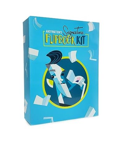 Andymation's Signature Flipbook Kit for Kids & Adults for Drawing Animation, Premium Pre-drilled Flip Book Paper, Removable Binding Screws, Custom Erasers, Signed Flipbook