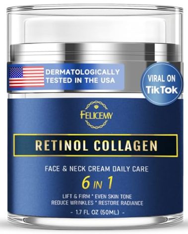Felicemy 6-in-1 Face Cream for Men, Mens Face Moisturizer, Anti-Aging Face Cream for Men with Retinol Collagen & Hyaluronic Acid, Eye Bags & Dark Spot Remover, After Shave Lotion 1.7 Fl Oz