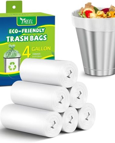 Clear Small Trash Bags 4-Gallon bathroom garbage bags, Trash Bags for Bathroom Bedroom Office - Unscented 15 Liters waste basket liners (150 Counts)