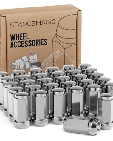 32pcs Chrome Silver 9/16x18 Extended Bulge Lug Nuts - 1.8" Length, 0.90" Width - Closed End, Cone Taper Acorn Seat - Installs with 19mm or 3/4" Hex Socket - Compatible with 8Lug Trucks SUVs Vans Tuner