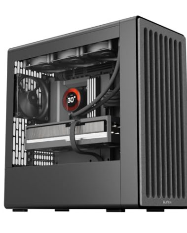 HAVN BF 360 Flow High Airflow ATX Mid Tower PC Case, Semi-Open SGCC Steel Frame, SimpliCable Cable Management, 2X 180mm Fan, 1x 140mm Fan 360mm Radiator Mounts, Magnetic Panels – Black