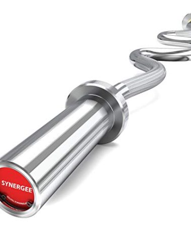 Synergee Commercial Super Easy Curl Olympic Bar Chrome with Powder Coated Brass Bushings Excellent for Bicep Curls and Triceps Extensions