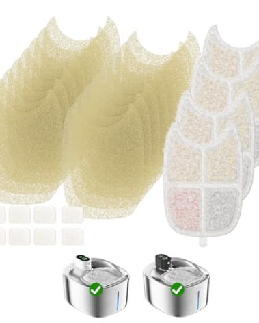 4 Pack Cat Water Fountain Filter & 16 Pack Pre-Filter Sponges for FS10pro, 6 Layer Replacement Filters for Wireless Cat Fountain Stainless Steel 135 fl oz/4L, Dog Water Fountain FS10PRO