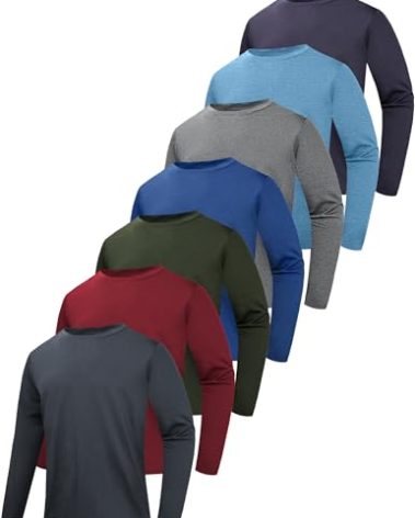 7 Pack Long Sleeve Shirts for Men Moisture Wicking Sun Protection UV UPF 50+ SPF Performance Quick Dry T-Shirt for Casual A M