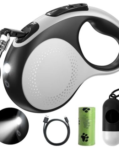 Retractable Dog Leash with Led Light, Douexio 16ft Rechargeable Walking Dog Leash for Small Medium Dogs Up to 66 lbs,360° Tangle-Free, One-Button Control, High Strength Hook