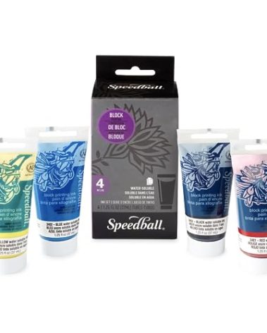 Speedball Water-Soluble Block Printing Ink Set – 4 Bold Colors With Satiny Finish - 1.25 FL OZ Tubes